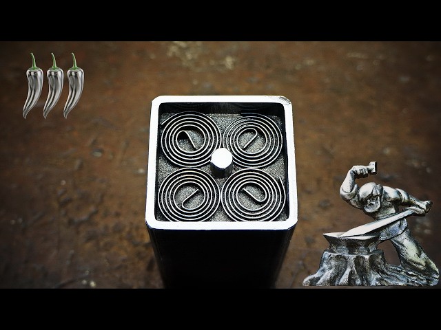 Labyrinth Damascus steel, from carbon brush holder springs.