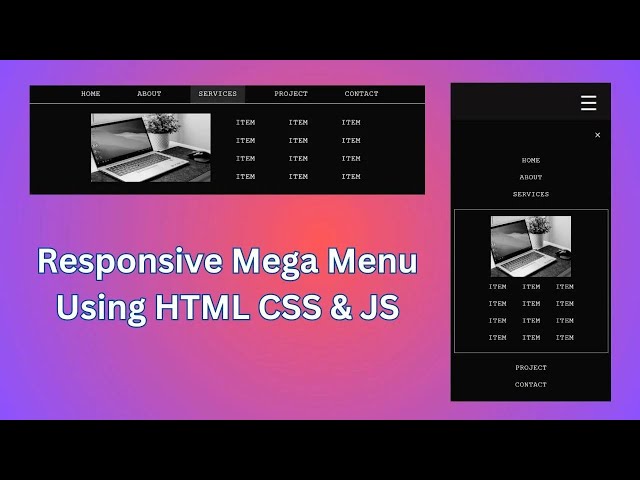 responsive mega menu html css javascript. source code is free.