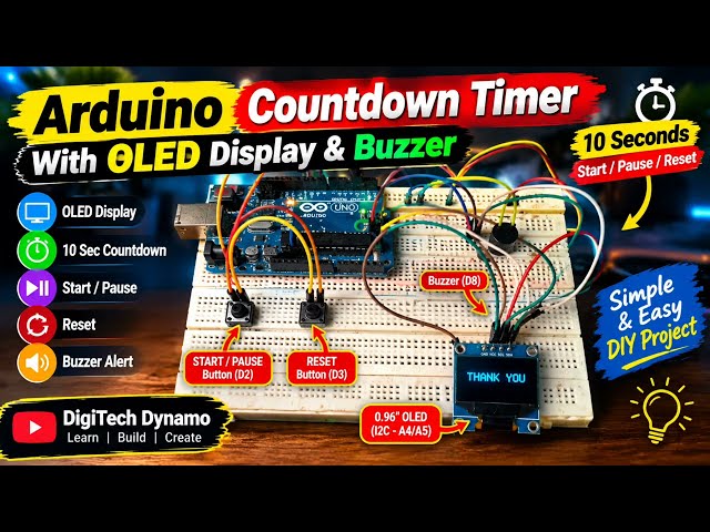 Arduino OLED Countdown Timer | Start, Pause, Reset & Buzzer