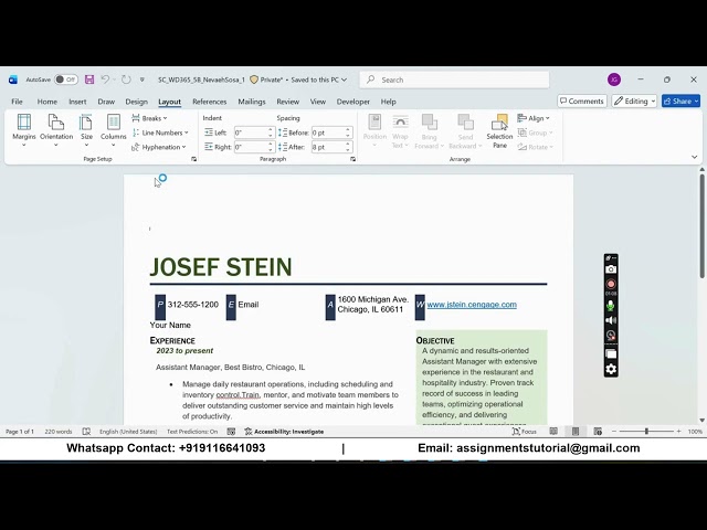 Shelly Cashman Word 365 | Module 5: SAM Project B Ellis Personnel
