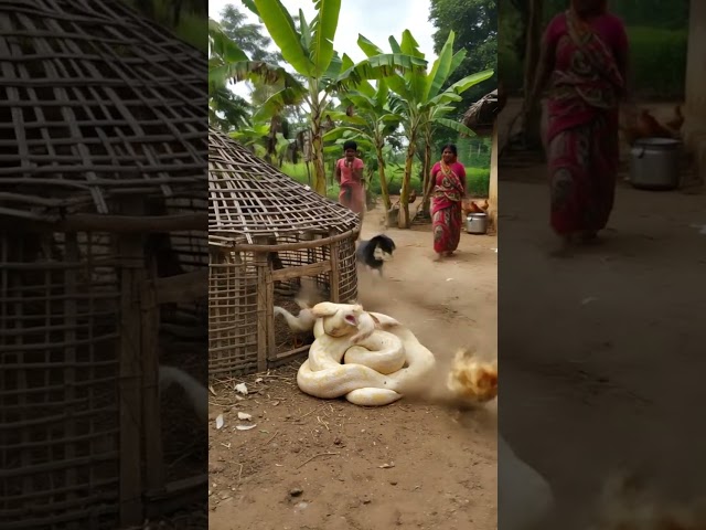 Albino Python Attacks Hen Inside Indian Farm