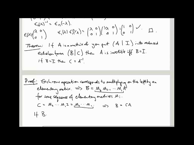 Linear Algebra 23: Elementary matrices, 2