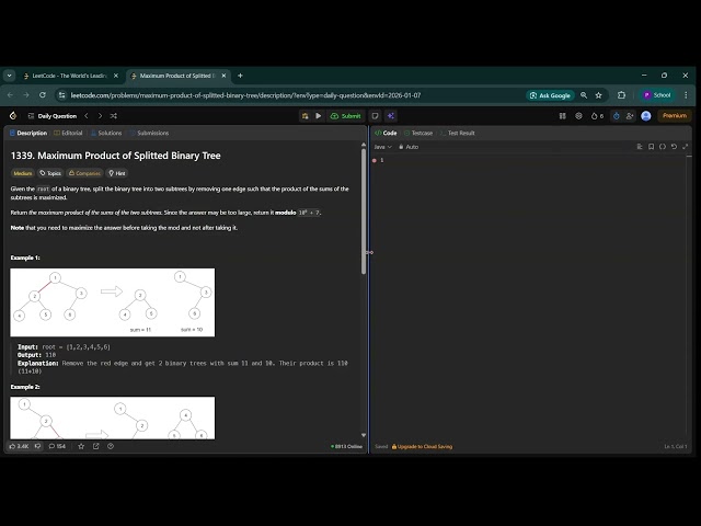 1339. Maximum Product of Splitted Binary Tree| Leetcode | Medium | Daily challenge | Streak