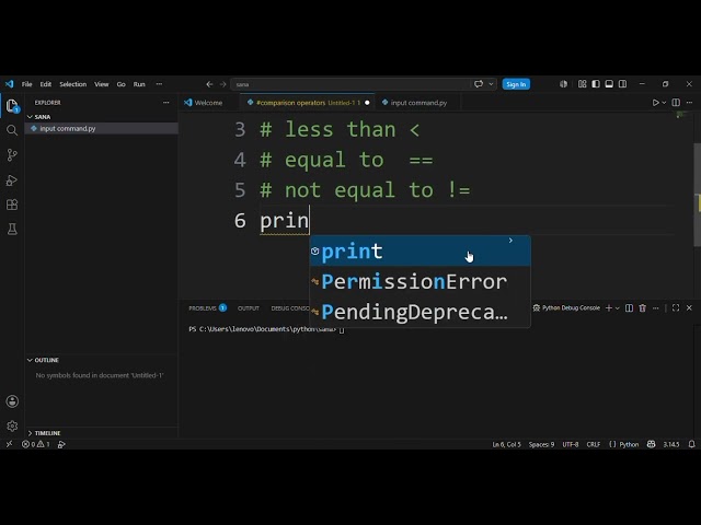 Comparison operators or Relational operators used in Python