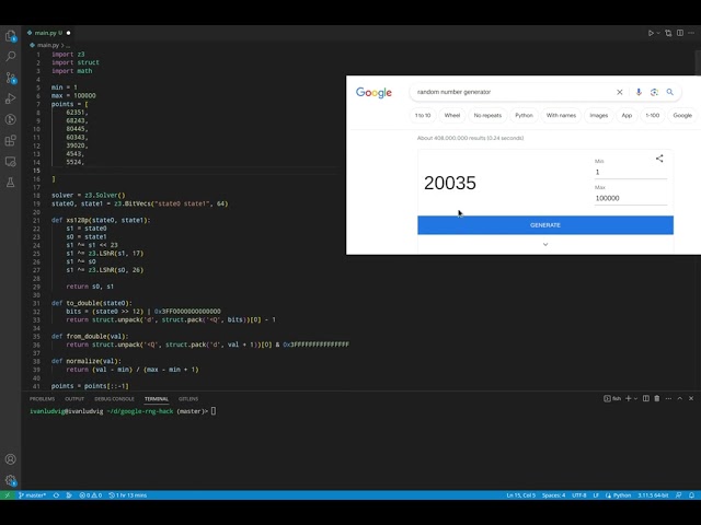 Hacking Google Random Number Generator