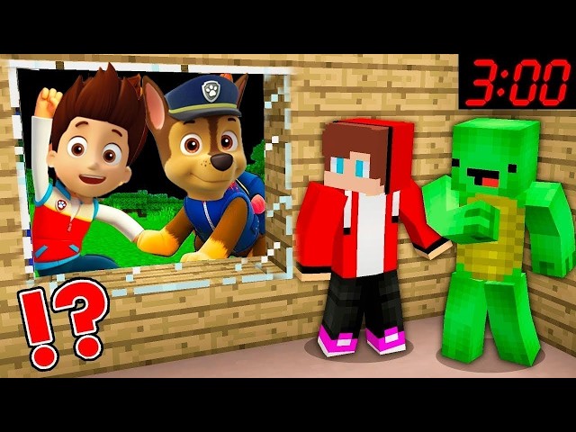 JJ and Mikey HIDE from PAW PATROL in Minecraft Maizen Security House! Rocky, Ryder - Challenge