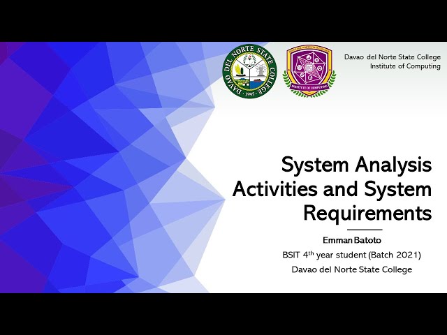 [SAD] System Analysis Activities and System Requirements