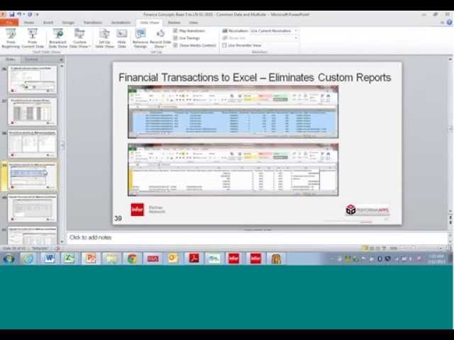 Infor LN Finalized Transactions and Integration Transactions to Excel
