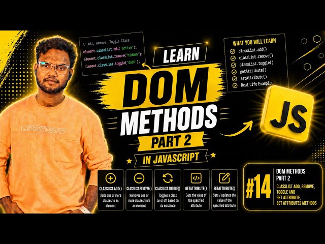 JavaScript DOM Methods Part 2 in Telugu 🔥 | Adding class from js & Attributes | JS Course #14