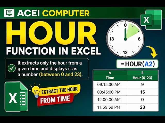 #aceicomputer   How to Extract Only the Hour from Time in Excel/Google Sheets  Stop Wasting Time!