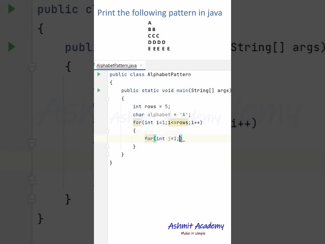 Java Alphabet Pattern Program | Learn to Print Patterns in Java  #codingtutorial #coding#java