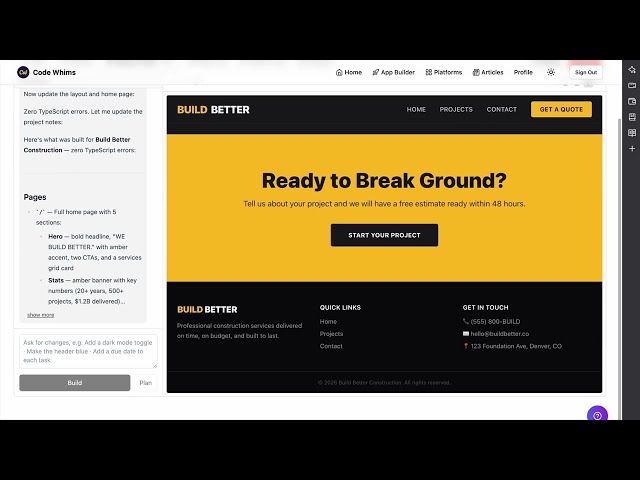 Code Whims: Build a website without coding with this app builder