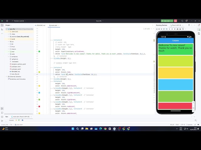 Android Studio Flutter ....#Column #Row #Listview make this video