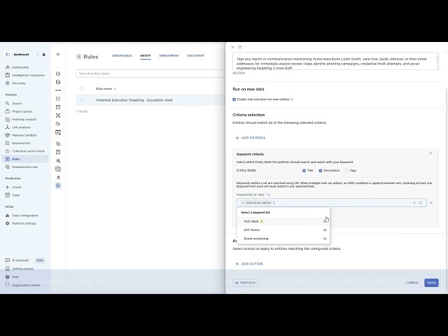EclecticIQ Keyword lists for centralized threat intelligence context