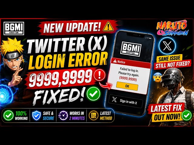 BGMI Latest Update 😱 Twitter (X) Login Error 9999,9999 FIX (2026) | 100% Working Method