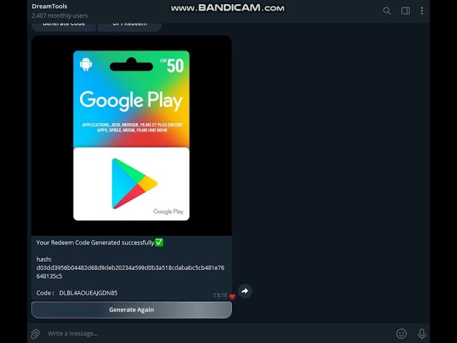 Get free Google play redeem code from Telegram bot.