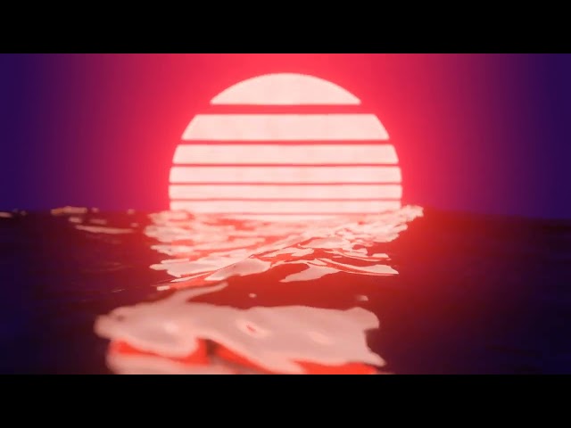 4K Retro Sunset with Ocean Waves Animation - Free Stock Video