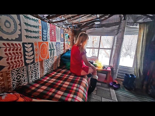 Woman Lives Alone in Winter in a Little Reed Hut