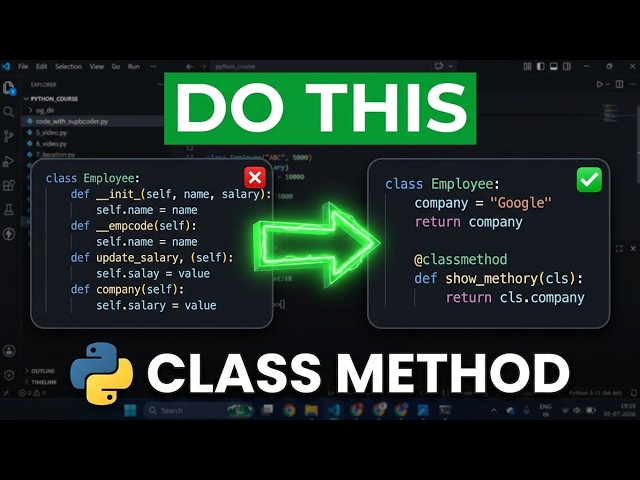 Class Method Explained | @classmethod in Python with Real-World Examples | Beginner to Advanced