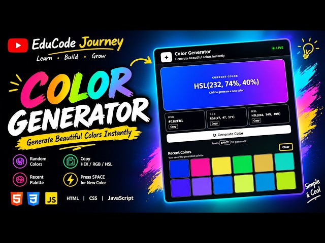 Build a Color Generator with HTML CSS & JavaScript 🎨 | Beginner Project