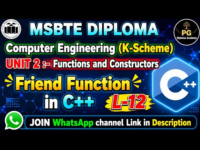 OOP  C++ Unit 2 Lecture 12 Friend Function in C++ Syntax, Programs & Examples MSBTE K Scheme