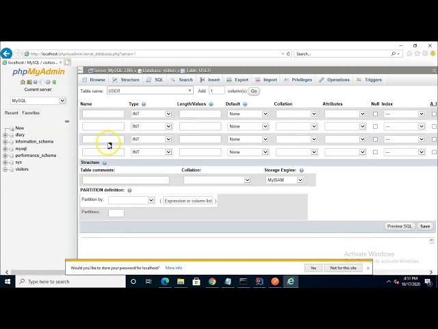 Create a database and table in MySQL with phpMyAdmin