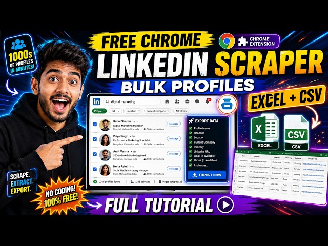 How to Scrape & Extract Bulk Linkedin User Profiles Using Keyword and Download it ExcelCSV in Chrome