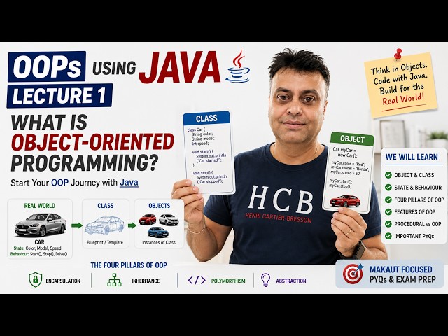 🎓 OOPs Using Java Lecture 1: What is Object-Oriented Programming? | Concepts, Four Pillars| Code2Win