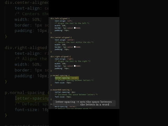 💻 CSS 8a 💻  text align and letter spacing 💻 #css #css3 #csscourse #html #html5