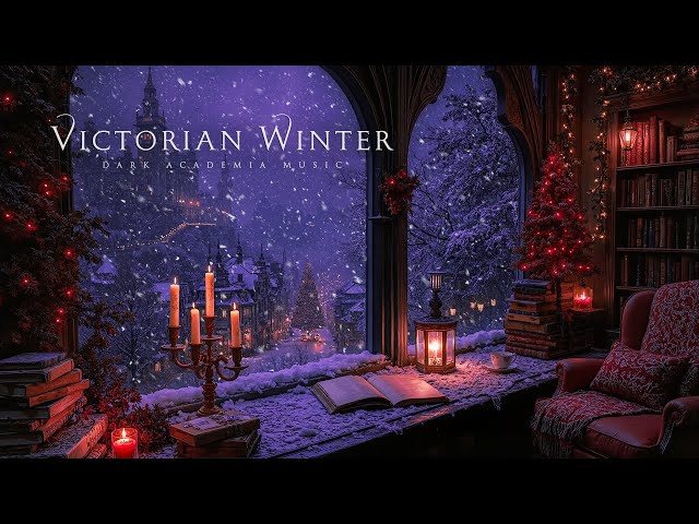 Gothic Winter Study Corner with Overlooking Victorian London | Dark Academia Ambience for Read,Write