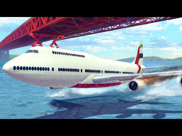 Emergency Landings Under the Bridge - Airplane Crashes Into Water | Besiege | Simulation Scenarios