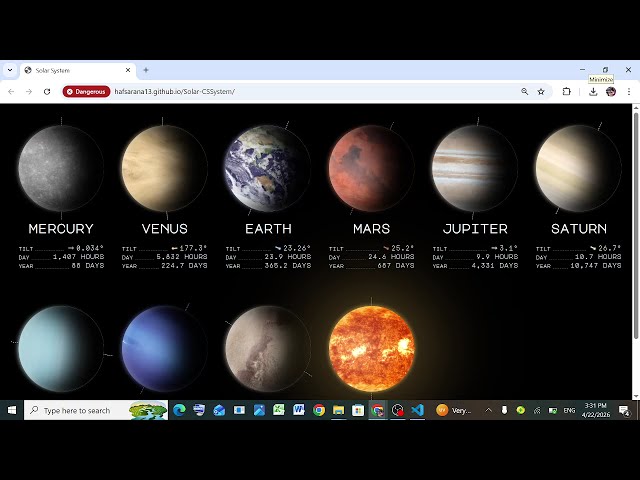 🌍 Solar System Animation Using HTML CSS JavaScript