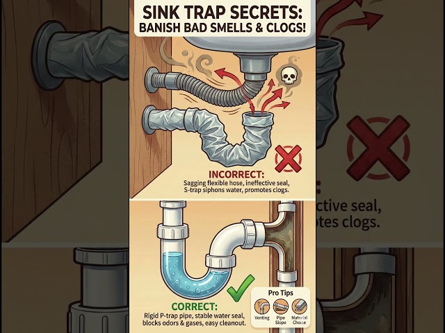 SINK TRAP SECRETS:BANISH BAD SMELLS & CLOGS! #shorts #civilengineering065 #viral