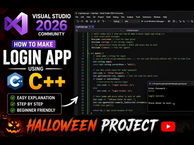 🎃 How to Make a Login App in C++ | Visual Studio 2026 Community