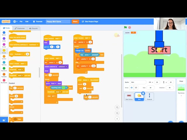 Best Scratch Coding Projects for kids and teenagers: Flappy Bird Game