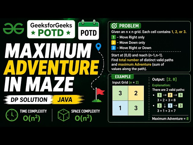Adventure in a Maze | GFG POTD | DP Solution | Java