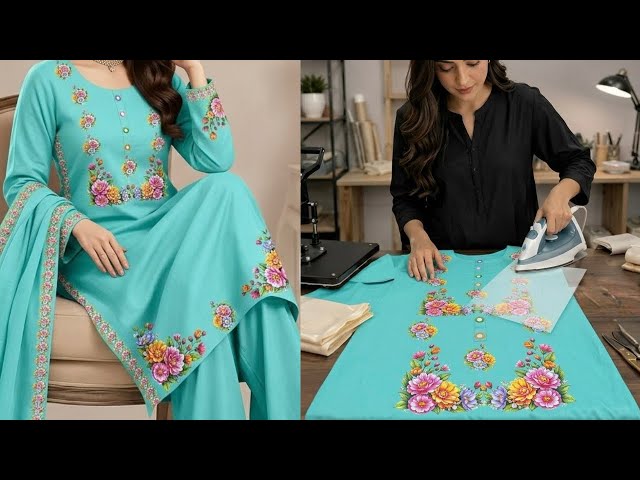 Plain Kurti Into Designer Look With DTF Stickers |Heat Transfer Stickers Lagane Ka Tarika#diyfashion