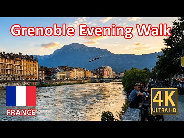 Grenoble, France 🇫🇷 4K Walk. Summer Evening Walk nightlife (bars, restaurants)