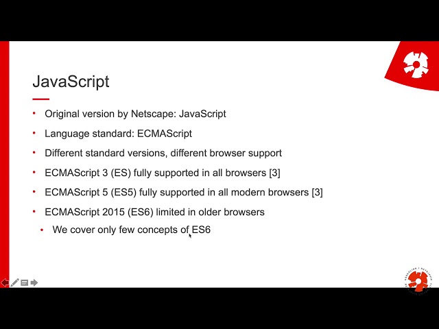 Web Programming I: L7/8: JavaScript part 4: JavaScript Introduction
