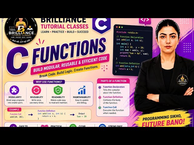 📘 C Functions Tutorial | Learn Functions in C Programming for Beginners #clanguage