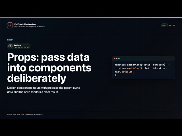 Props: pass data into components deliberately Explained | FullStack Masterclass React Course
