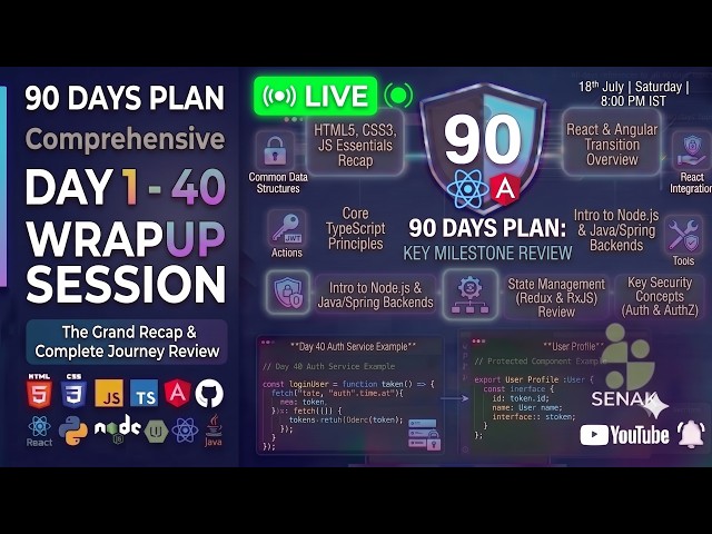 🔥Live - July 19th 8:00 PM, Day 1 to 40 Wrap-Up | HTML, CSS, JavaScript, TypeScript, Angular & Rea...