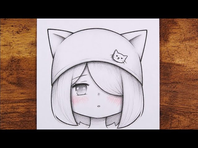How to Draw a Cute Anime Girl with a Cat Hat EASY | Full Process