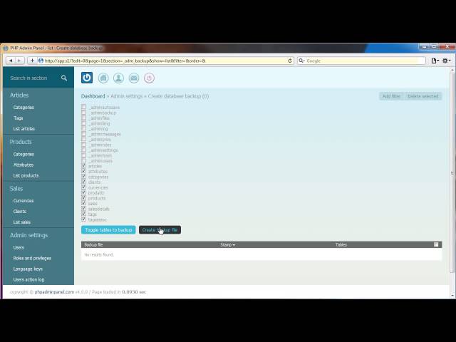 PHP Admin Panel - easy backup