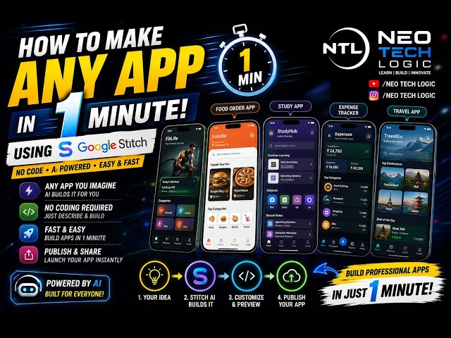 Build Any App in 1 Minute with Google Stitch  (No Coding Required!) #ai  #NoCode #NoCodeai#AITools