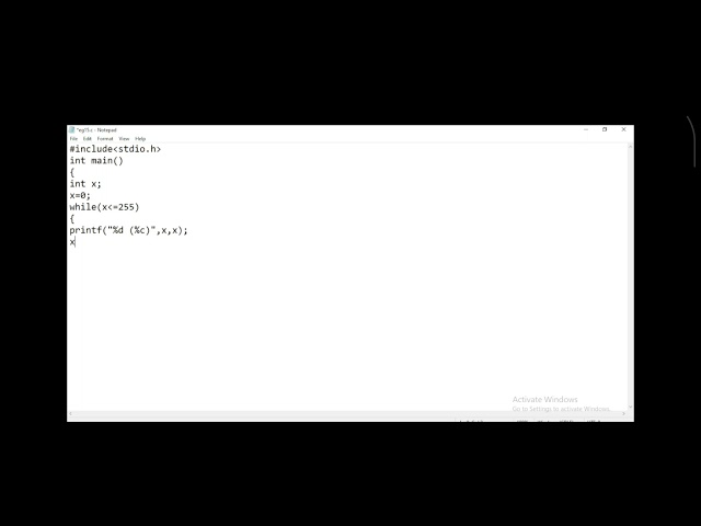 ASCII code chart printed program in c programming language