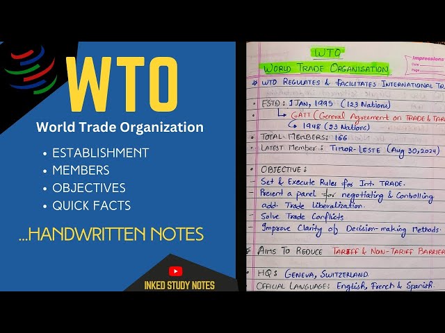 WTO | World Trade Organization | International Organisations | Handwritten Notes | Inked Study Notes
