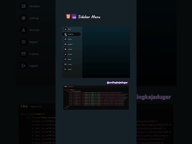 Sidebar menu using HTML and CSS🔥 #coding #shorts #ytshorts #sidebarmenu #html #css