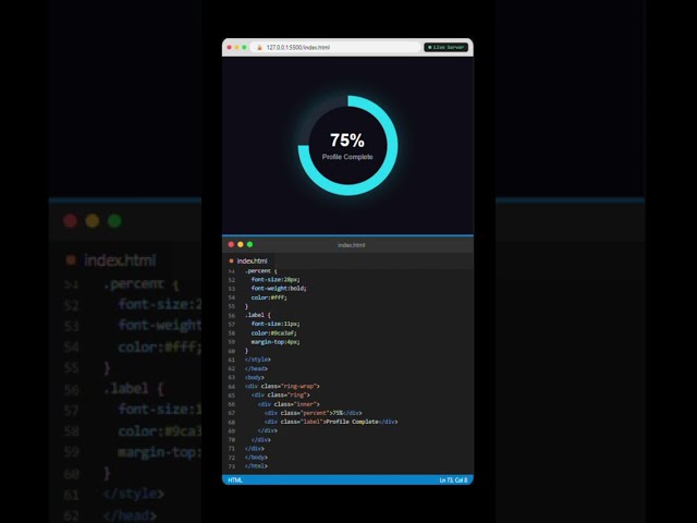 Circular Progress Ring Animation 🔵 | 75% Profile Complete | CSS Animation