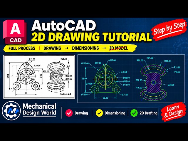 AutoCAD 2D Mechanical Drawing Tutorial  Step by Step  Engineering Drawing